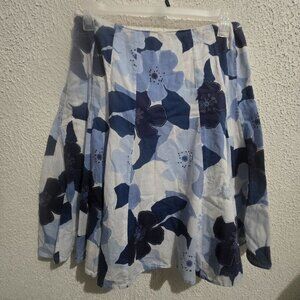 Talbots Womens Floral A-Line Skirt Blue & White Cotton Size 16 cottagecore